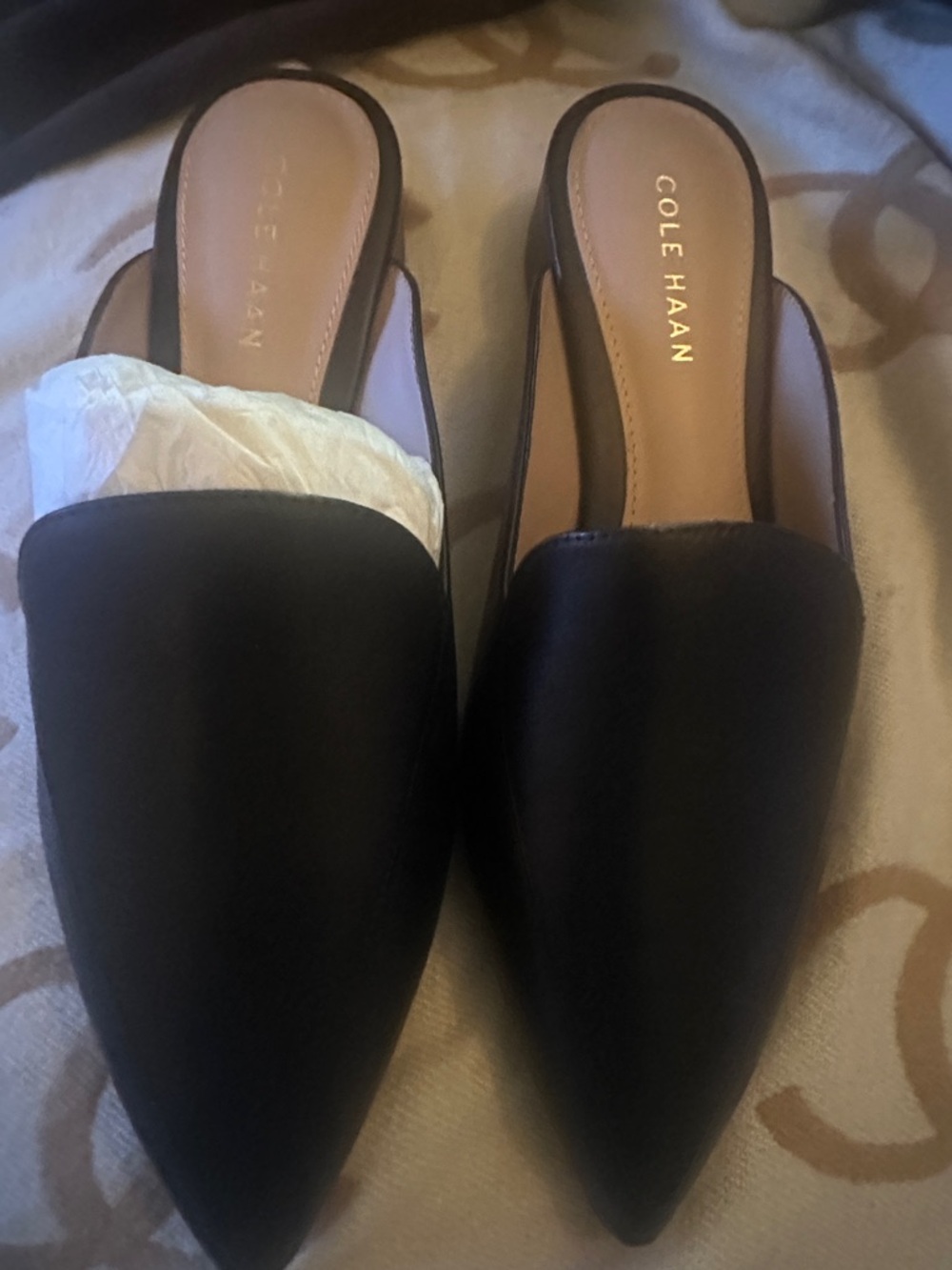 Cole Haan Piper Black Leather Pointed-Toe Slip-On Mules